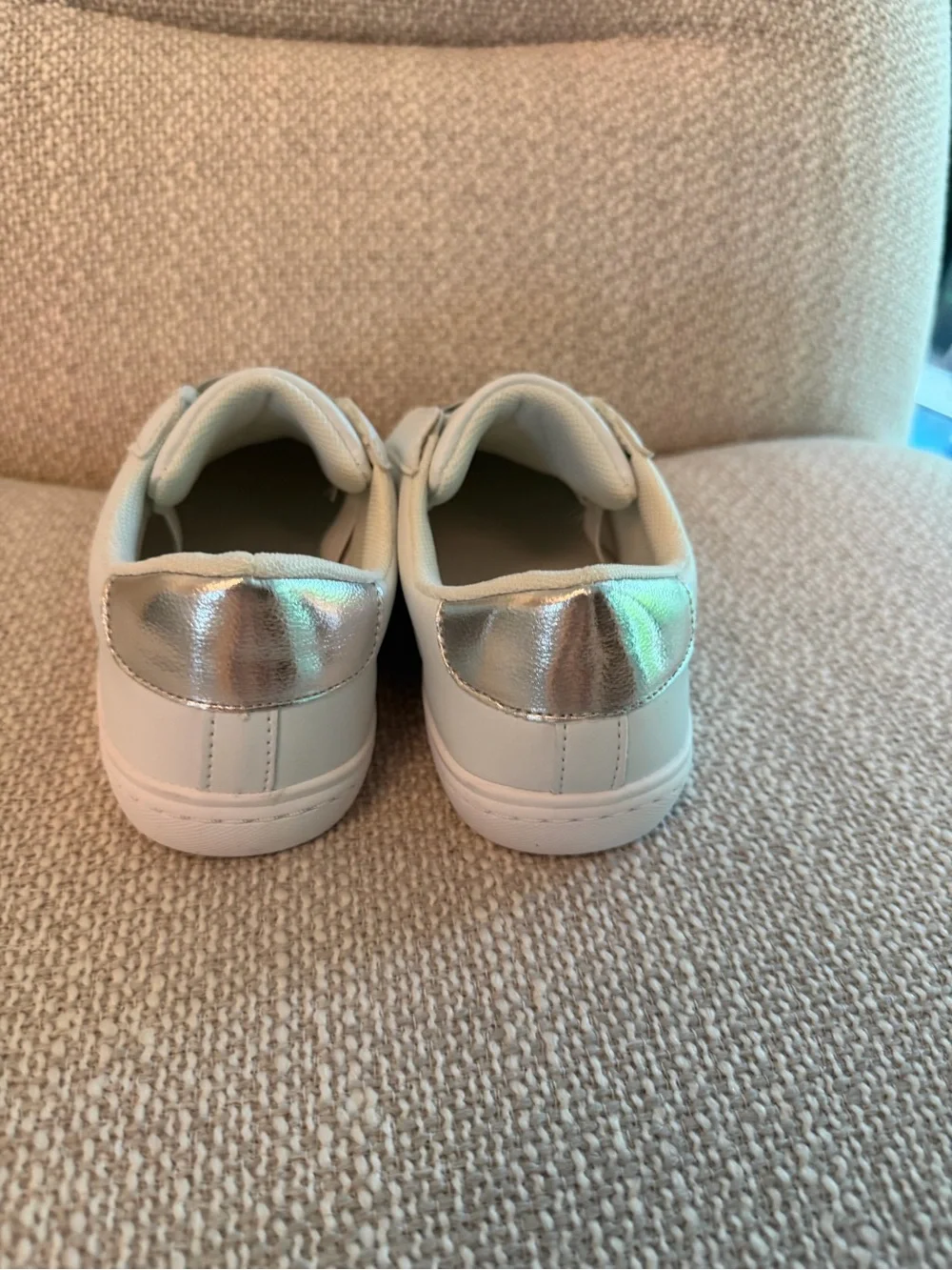 Kids White Slip-On Sneakers with Pink Accent